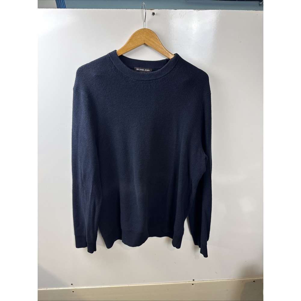 Michael Kors Sweater Mens XL Crewneck Cashmere Cotton Blue Pullover Heavy Preppy